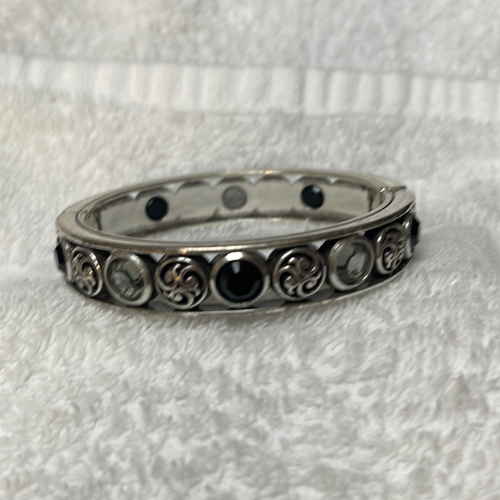 Women’s Brighton Silver Bangle Bracelet W/Clear And Black Stones
